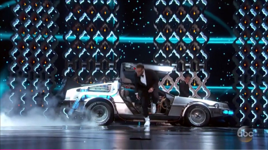 Back to the Future DeLorean appears on stage at Oscars