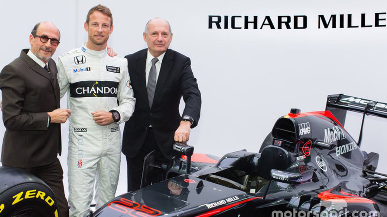 Jenson Button, McLaren, Ron Dennis, président McLaren Technology Group et PDG avec Richard Mille, PDG Richard Mille