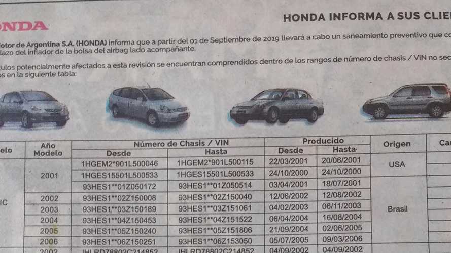 Recall de Honda Argentina: todos los autos que deberán volver a pasar por la revisión de airbags