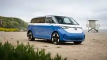 US-spec 2024 Volkswagen ID. Buzz LWB exterior static shots at the beach