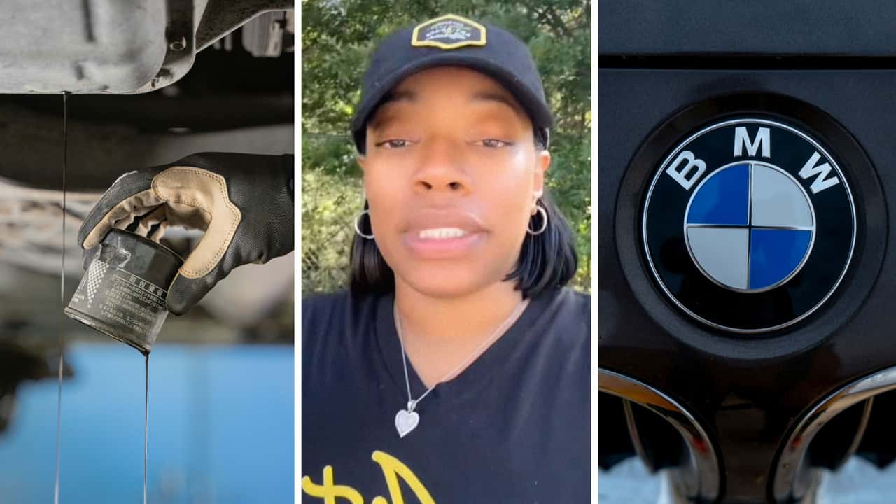 Woman gets her BMW’s oil changed