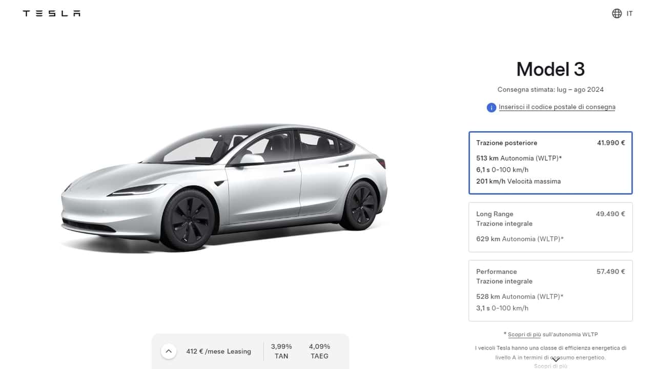 Configuratore Tesla Model 3