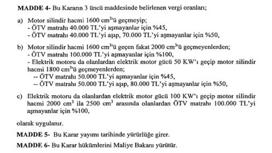ÖTV Kararnamesi Detayları