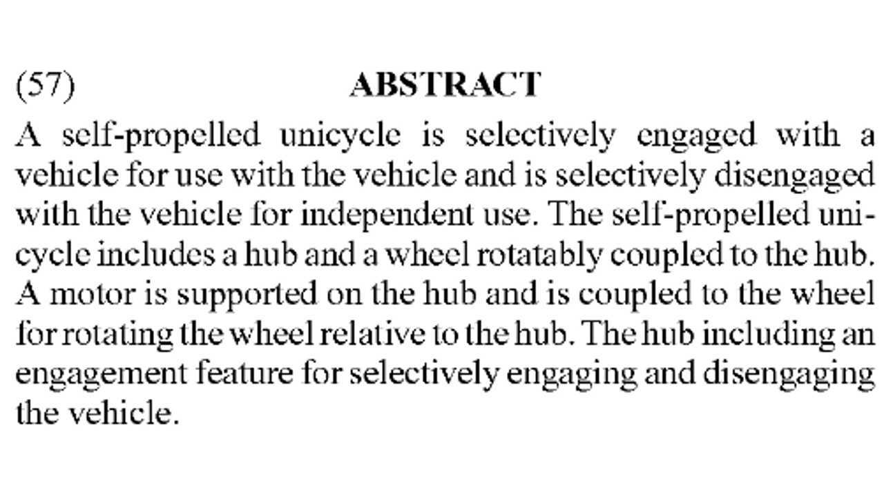 Ford - Self-propelled unicycle engagable with vehicle (patent)