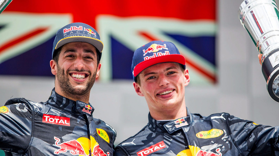 Podium : le deuxième Daniel Ricciardo, Red Bull Racing, le troisième Max Verstappen, Red Bull Racing