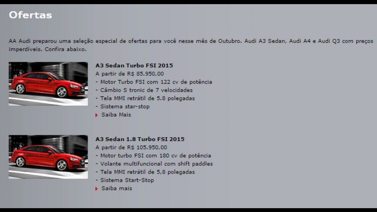 Argentina: A3 Sedan 1.4 sem Bluetooth custa "salgados" R$ 175 mil