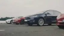 Check This Massive Tesla Drag Race with Model S, Model X, and Model 3