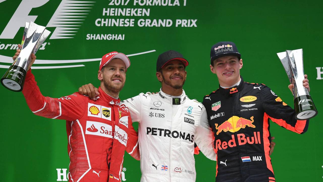 2017: 1. Lewis Hamilton, 2. Sebastian Vettel, 3. Max Verstappen
