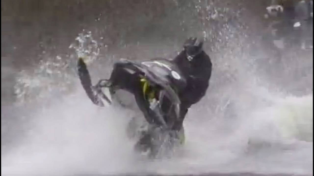 Boat-Jumping Snowmobiles - Video