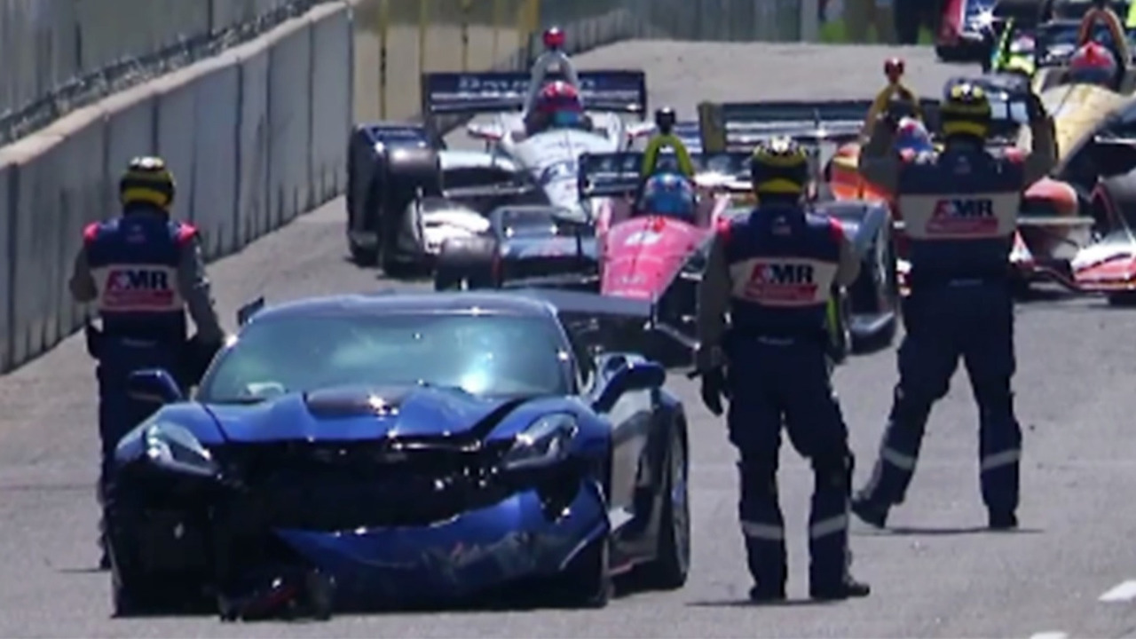 Crashed pace car