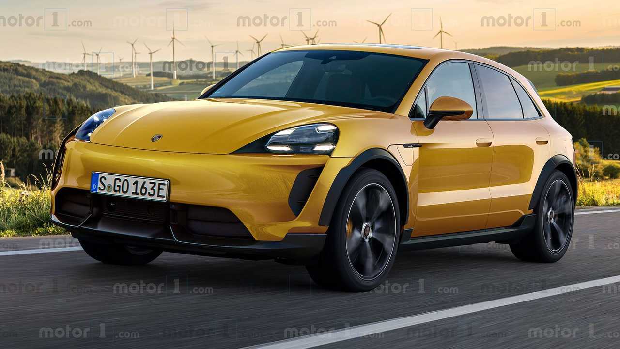 Porsche Macan elettrica, il rendering di Motor1.com