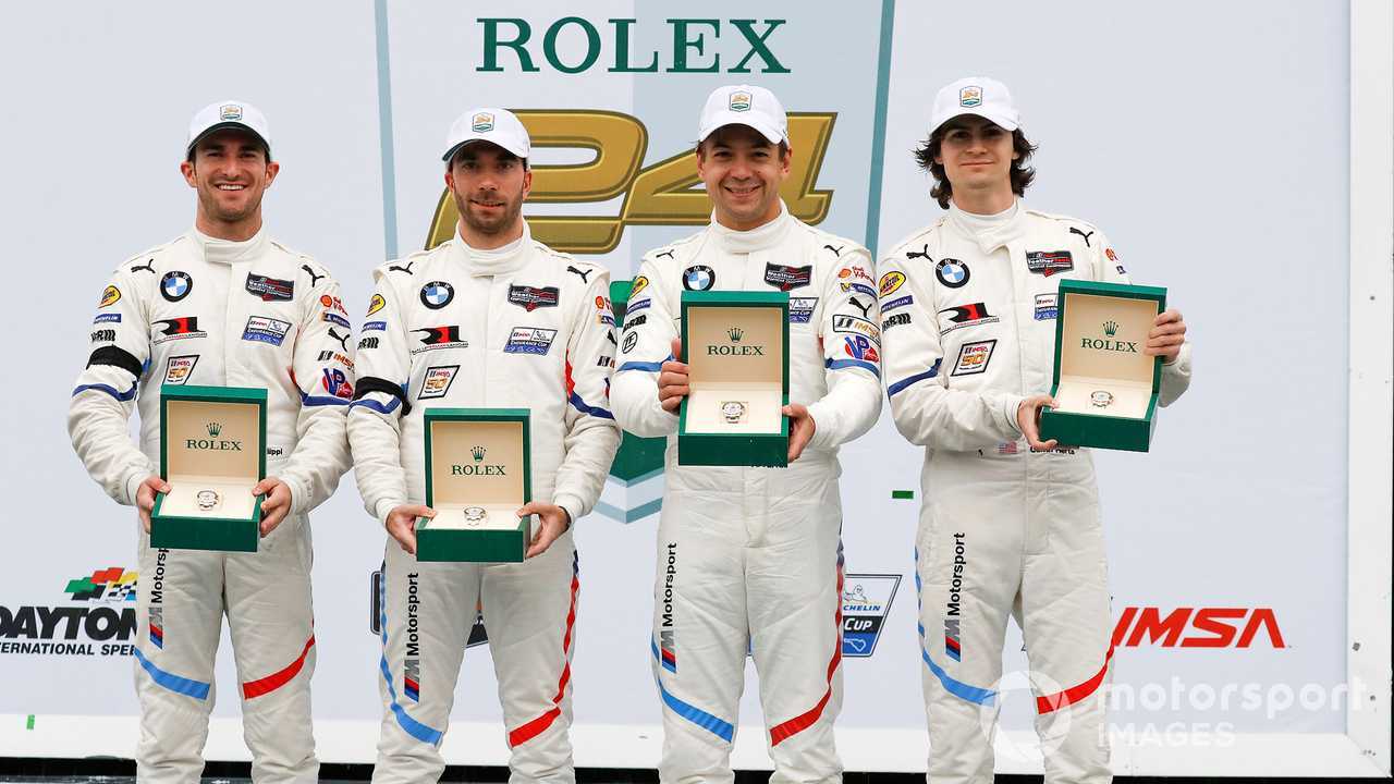 BMW Team RLL BMW M8 GTE, GTLM with Farfus, De Phillippi, Eng, Herta on podium at Daytona 24 2019