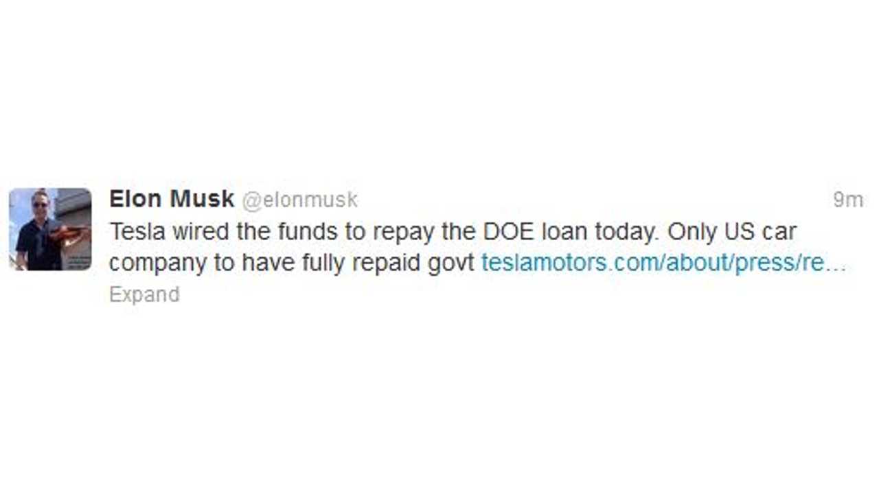 Tesla CEO Takes To His Social Media Platform Of Choice To Announce The Repayment