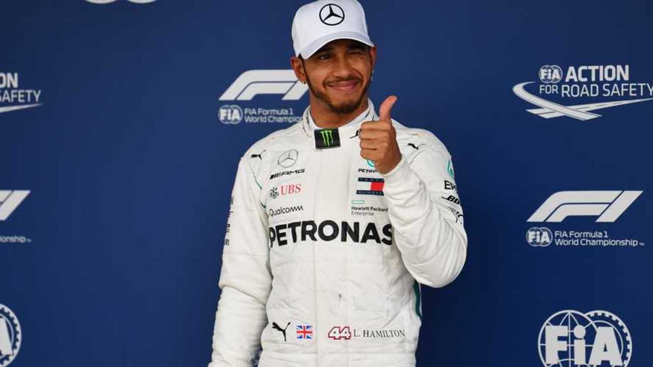 Pole sitter Lewis Hamilton, Mercedes AMG F1 celebrates in Parc Ferme