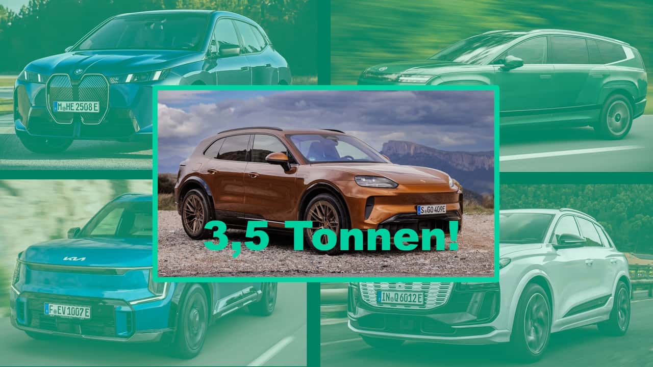 Collage: 5 Elektroautos mit großer Anhängelast