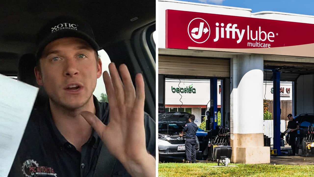 Man goes to Jiffy Lube and Take 5 for oil change. Then he catches the workers in a lie after inspecting himself