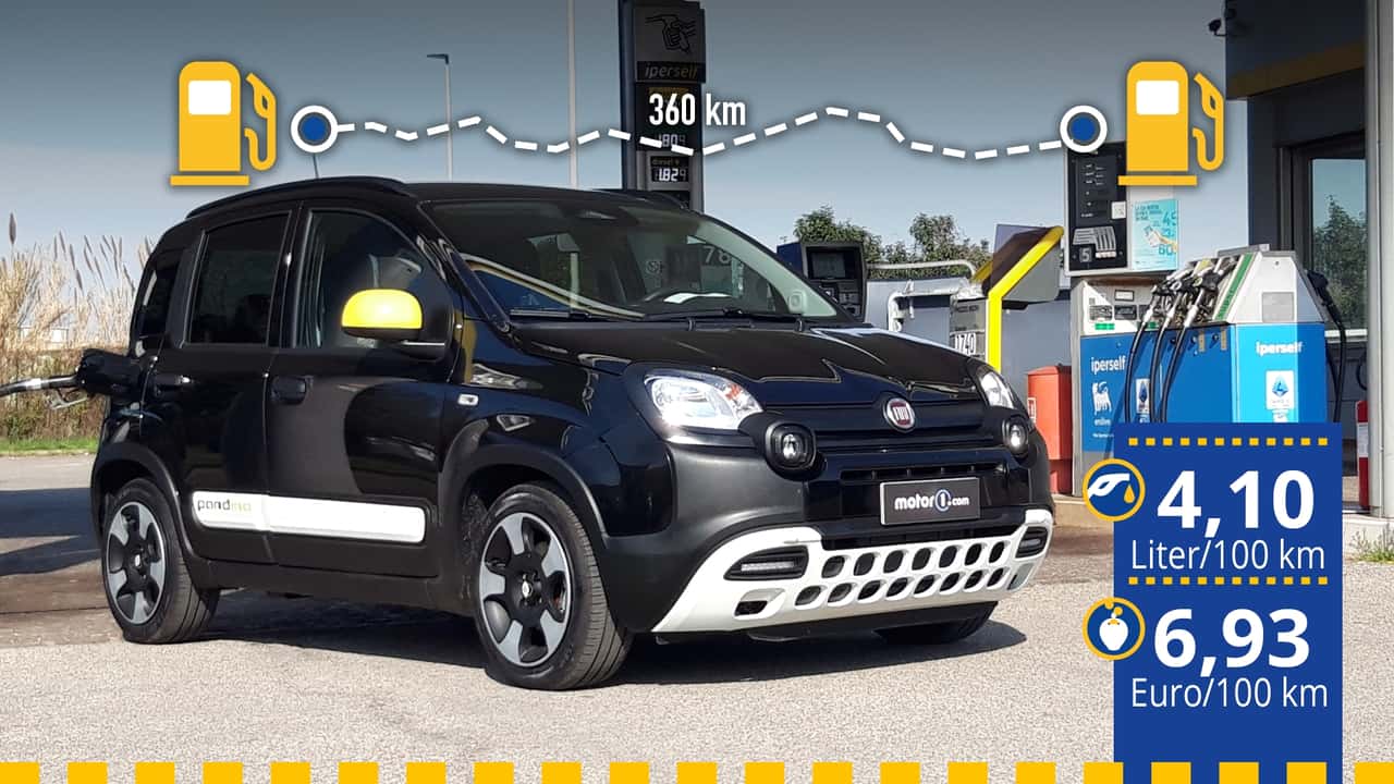 Der getestete Fiat Panda Pandina an der Tankstelle