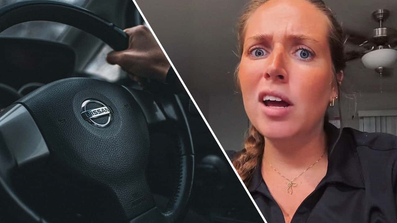 Woman’s car lets her know she has low fuel.