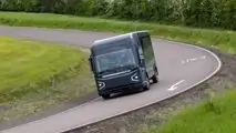 REE Automotive P7-B electric Class 3 delivery truck exterior front view driving