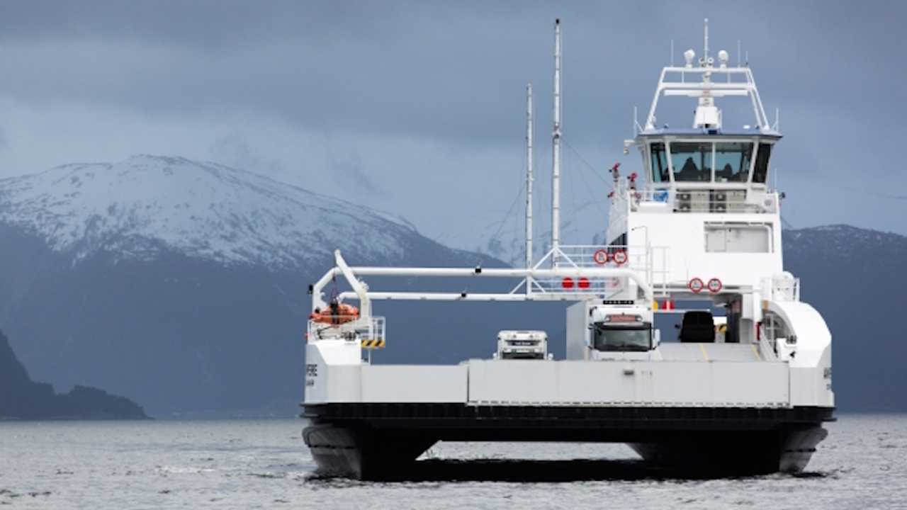 Bow-on: The Ampere plying the fjords