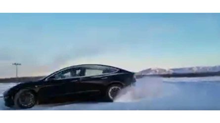watch tesla model 3 performance slide on snow in alaska