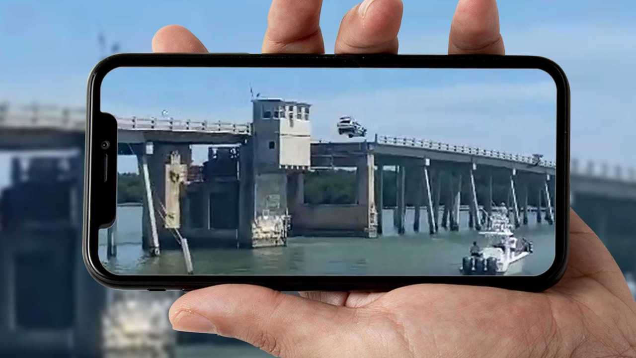 Una Subaru GL vola sopra un ponte. Video