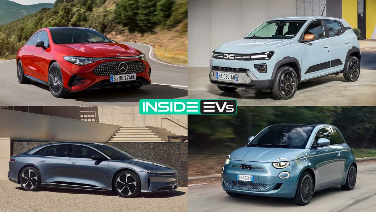 Collage aus vier sehr sparsamen Elektroautos