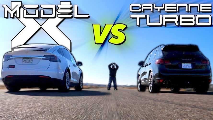 2012 Porsche Cayenne Turbo Drag Races 2019 Tesla Model X 100D