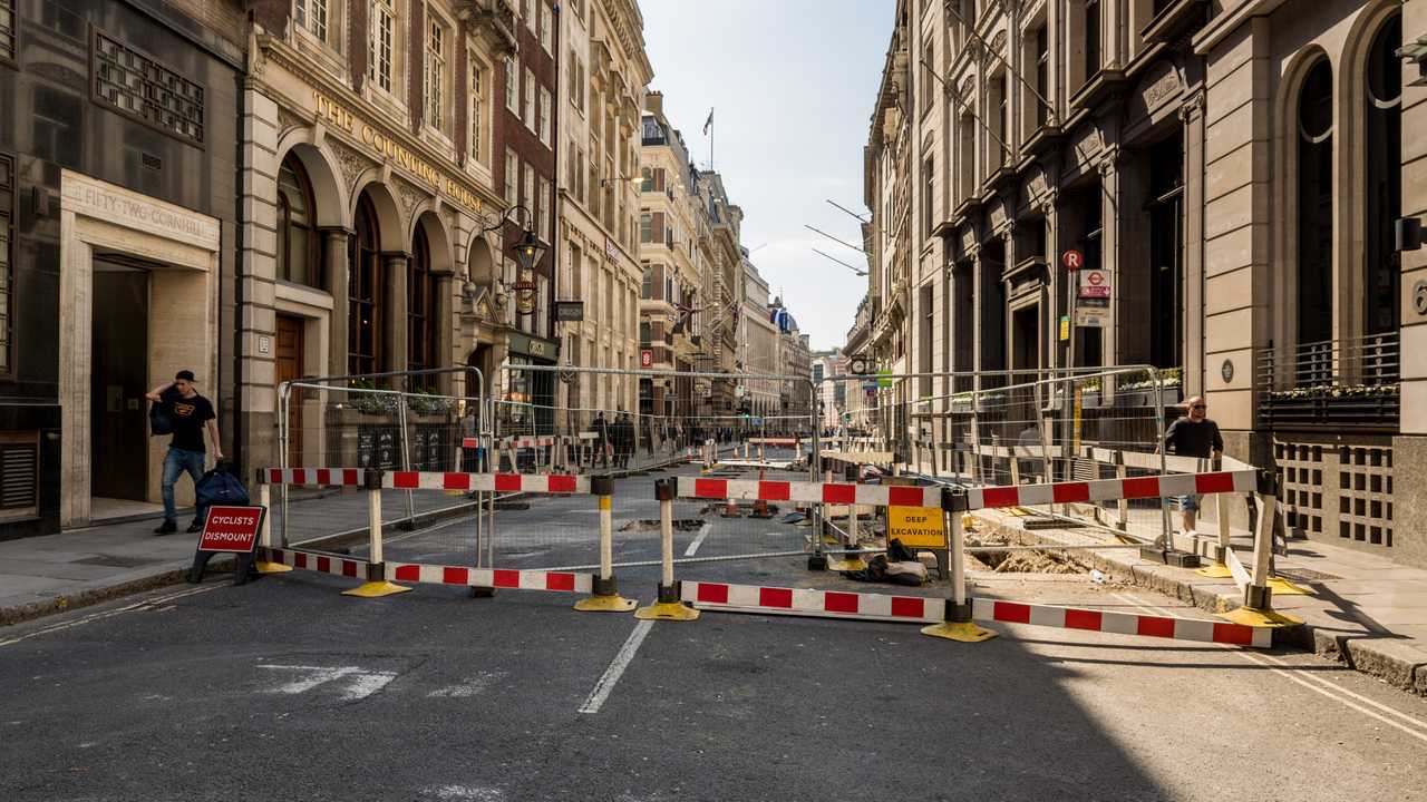 Road works on Cornhill in London