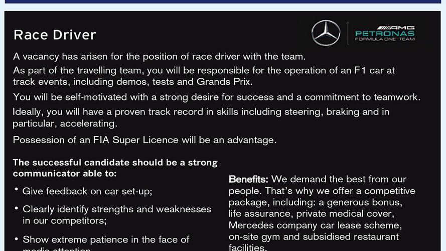 Mercedes AMG F1 driver advert