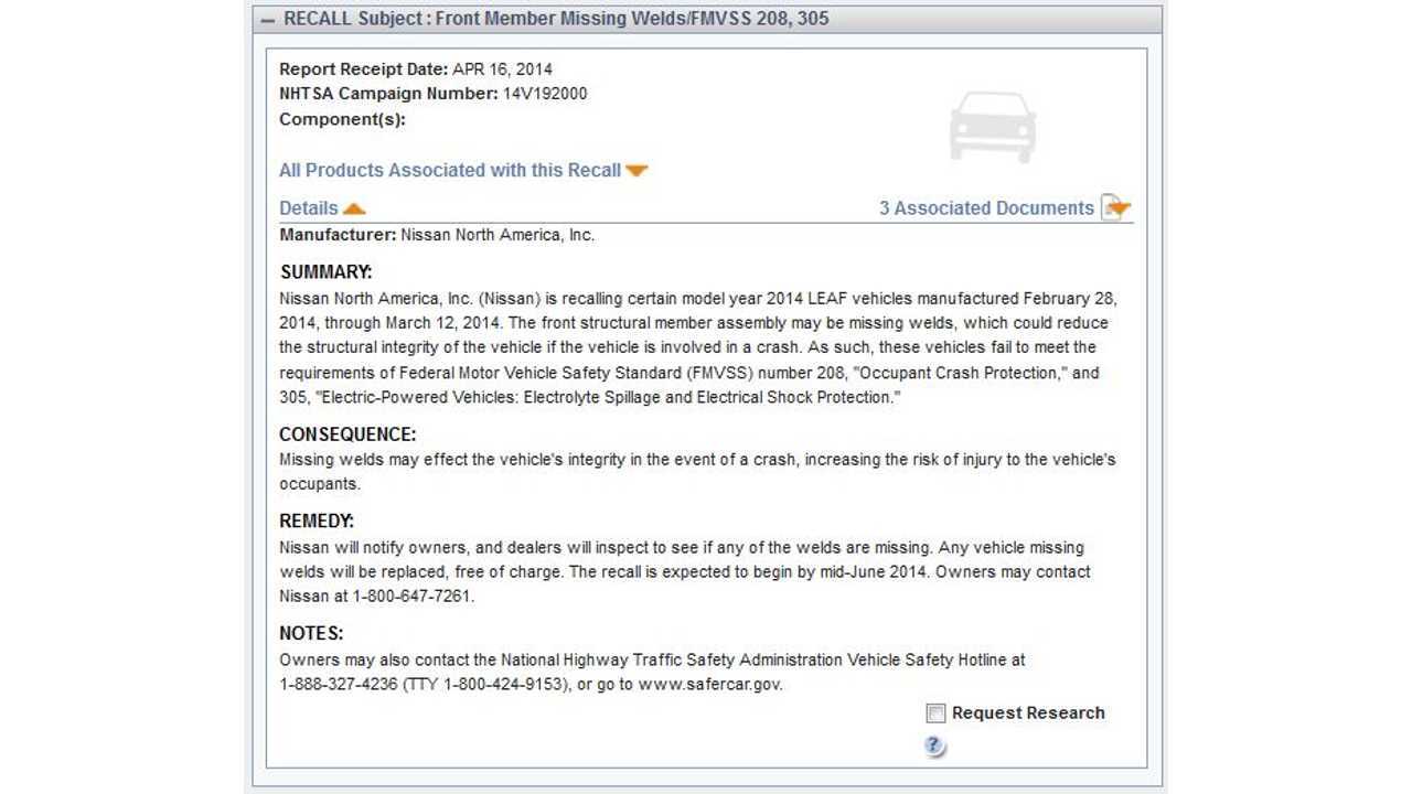2014 Nissan LEAF Recall Notice