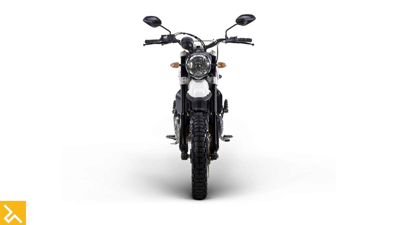<strong>The 2017 Ducati Scrambler Desert Sled looks nice and slim from the front. We like that headlamp too.</strong>