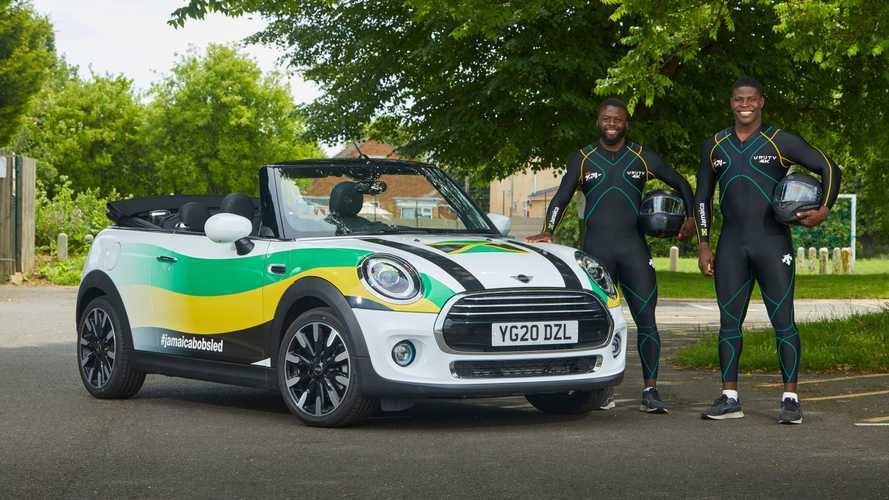 Jamaican national bobsleigh team trains with a Mini