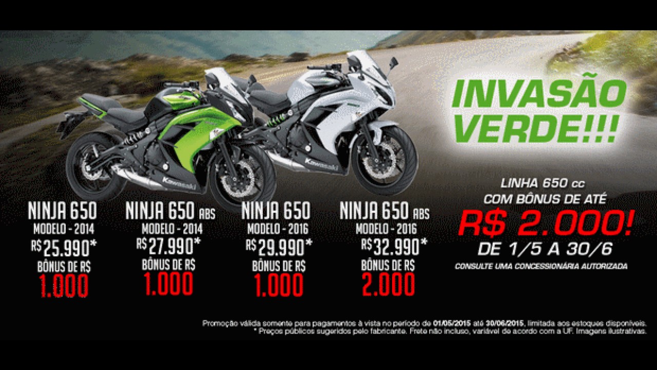 Kawasaki oferece bônus de até R$ 2 mil para ER-6n e Ninja 650