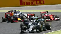 Nico Rosberg, Mercedes AMG F1 W07 Hybrid leads team mate Lewis Hamilton, Mercedes AMG F1 W07 Hybrid at the start of the race