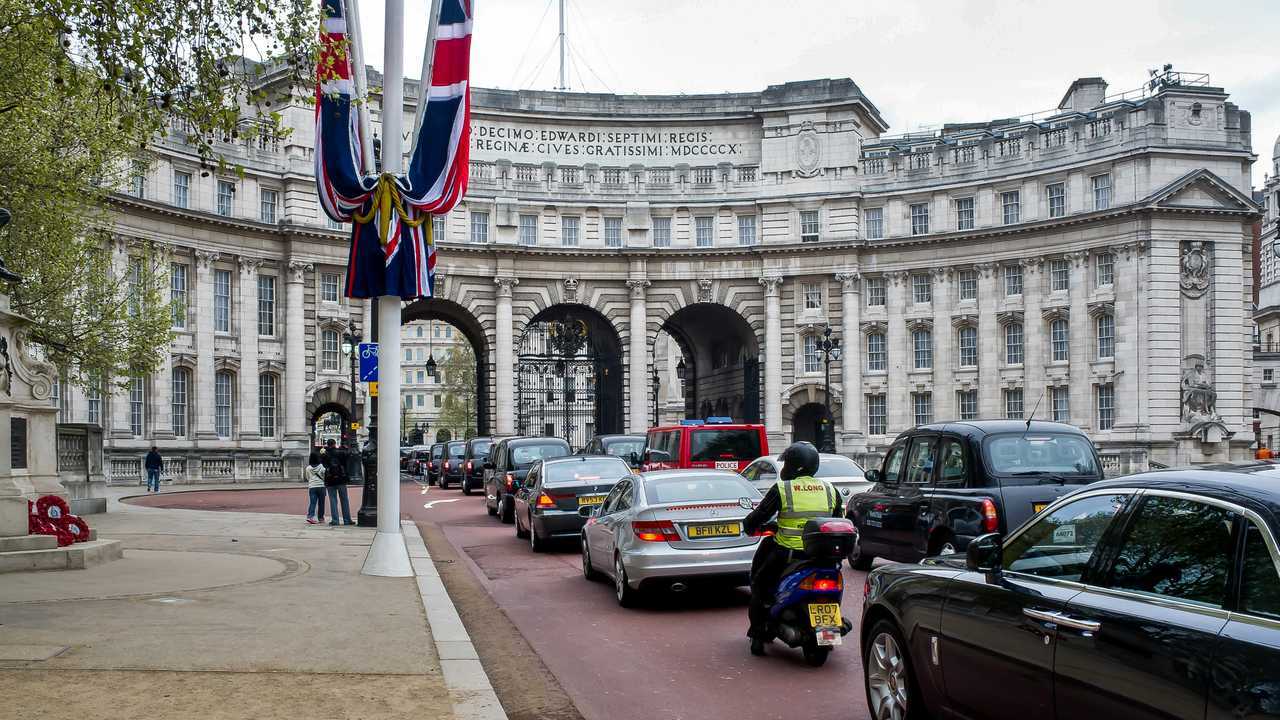 Traffic jam forms near Admiralty Arch in London