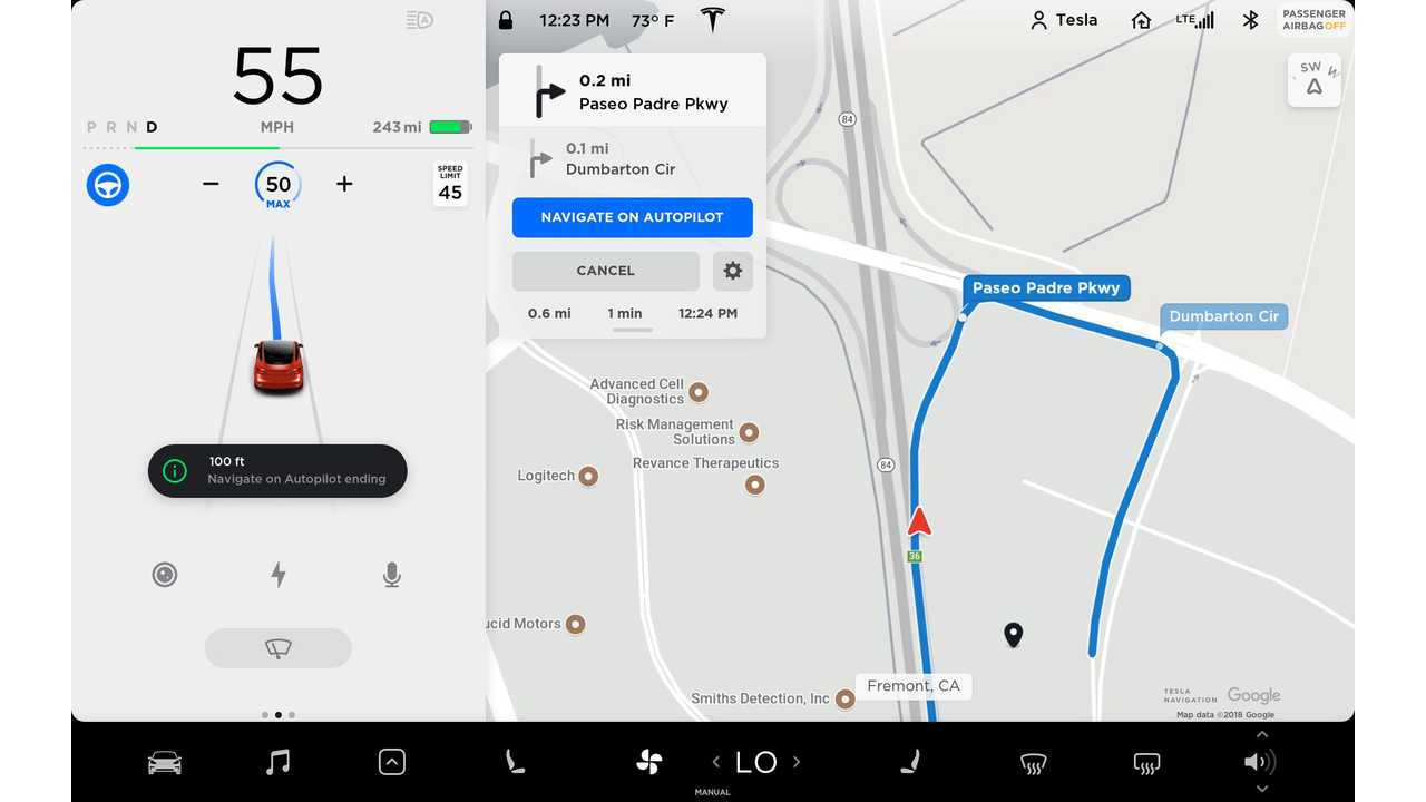 Tesla - Navigate on Autopilot - Model 3 UI - Nav on AP Ending UI
