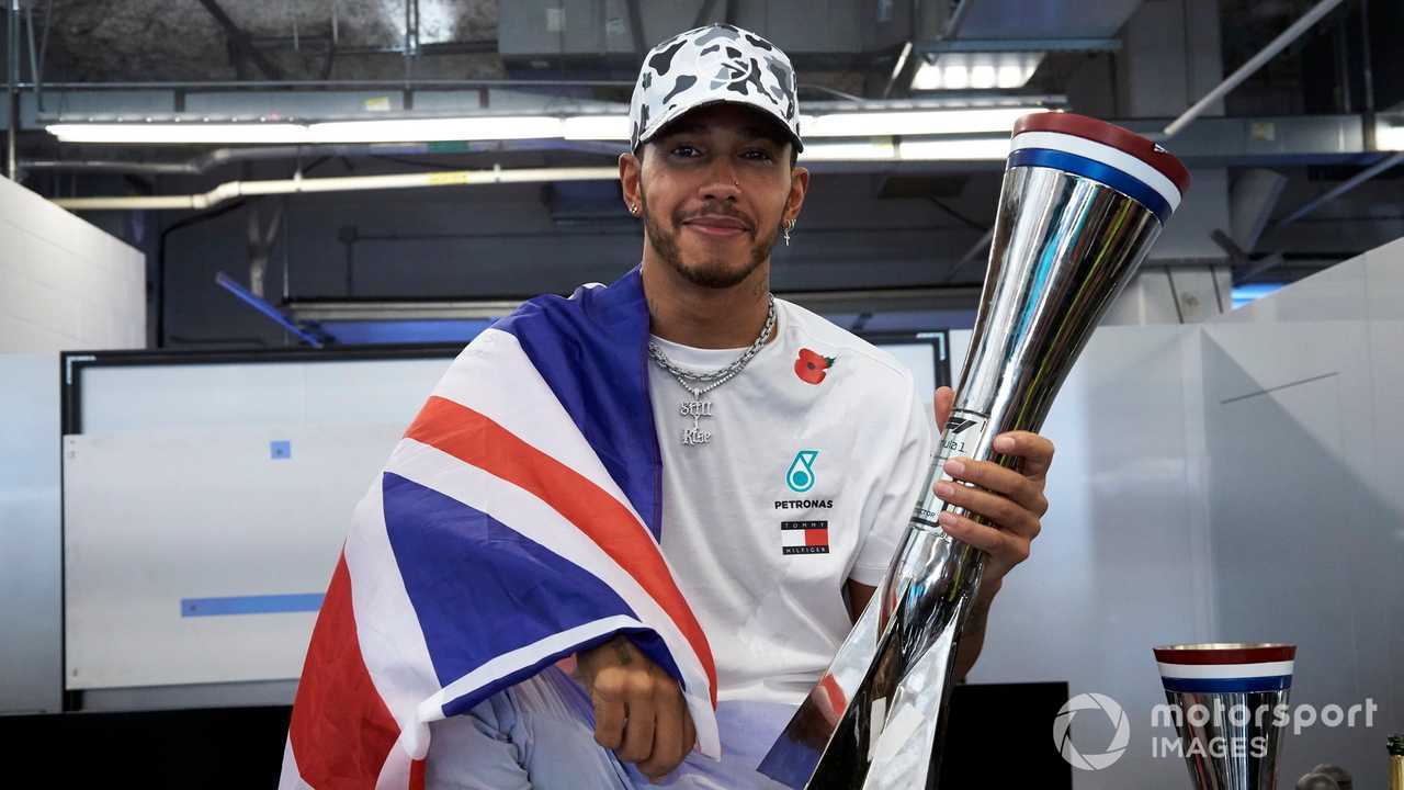 Lewis Hamilton celebrates winning the World Championship at US GP 2019
