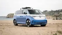 US-spec 2024 Volkswagen ID. Buzz LWB exterior static shots at the beach