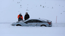BMW i8 stuck in the snow