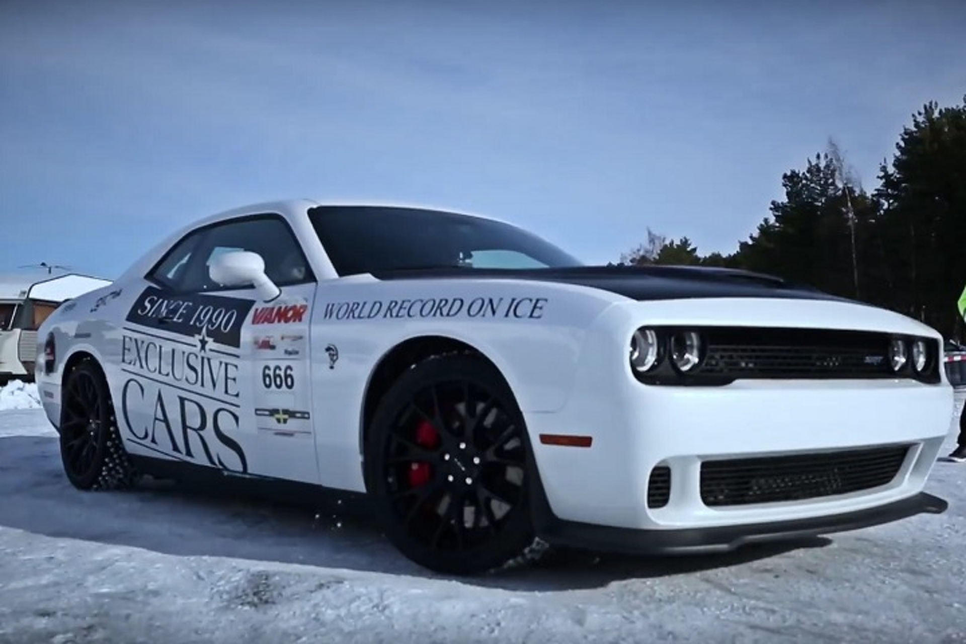 Watch a Dodge Challenger Hellcat Set a New World Speed Record...On Ice
