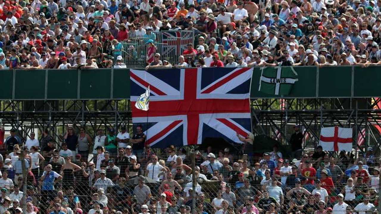 Spectators with Union Jack flag at British GP 2018 Silverstone