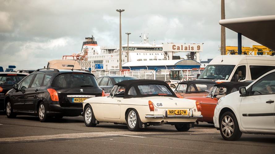 Cars queue for the ferry to Calais