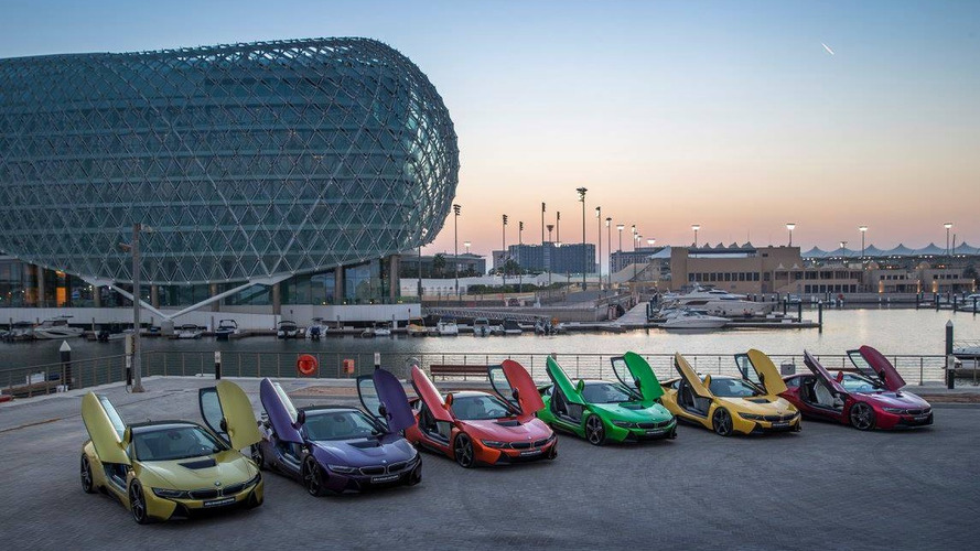 Colorful BMW i8s at Yas Marina Circuit