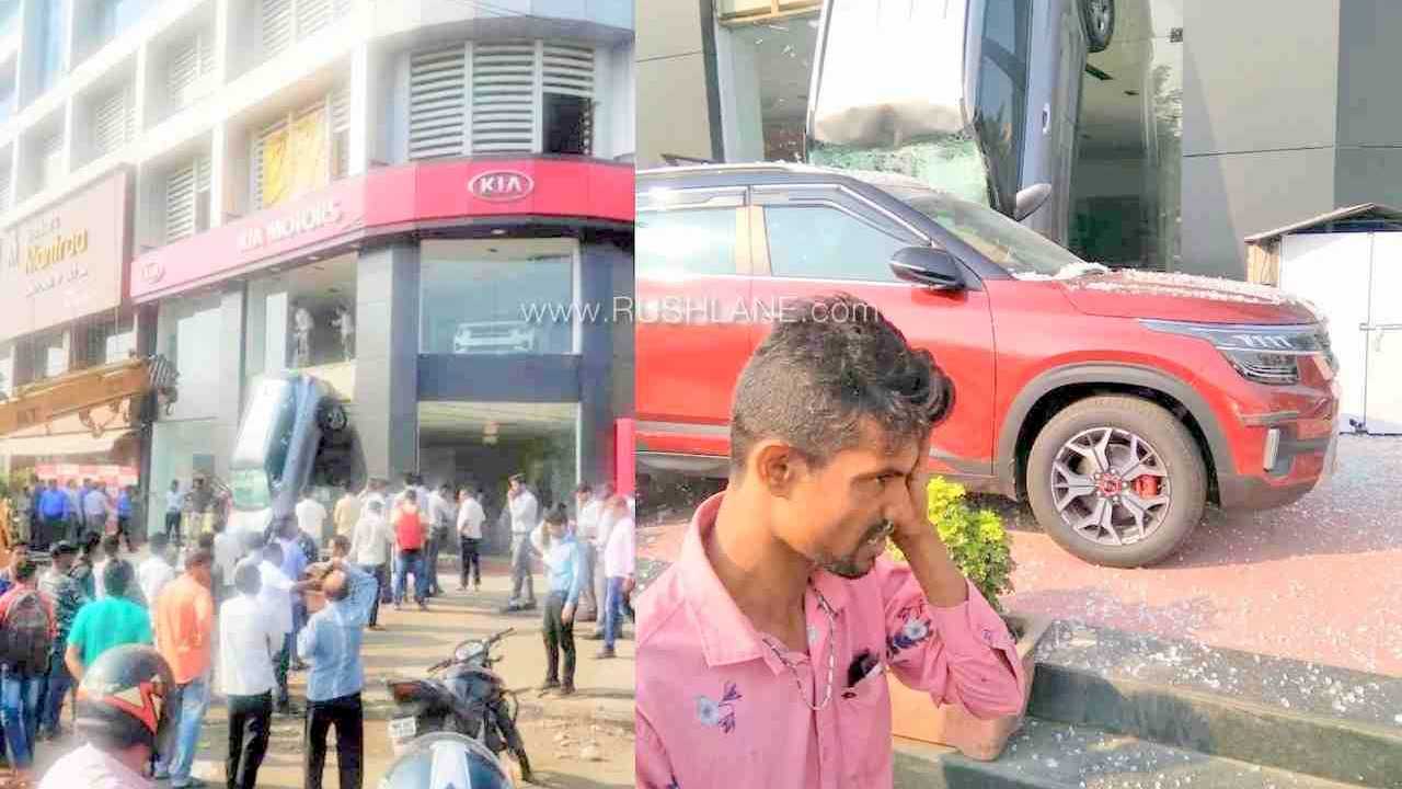 Kia Seltos crash at dealer in India