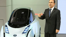 Nissan Land Glider EV concept and Nissan CEO Carlos Ghosn live in Tokyo