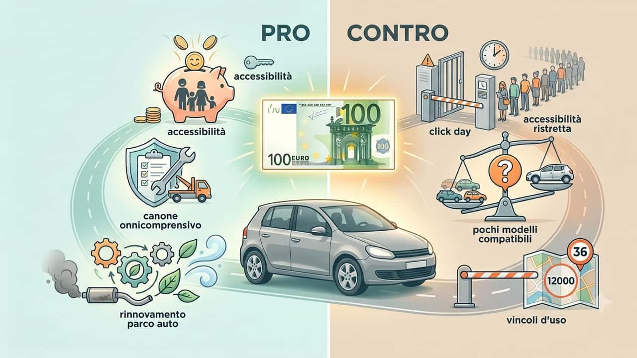 Noleggio sociale, auto a 100 euro: pro e contro della misura