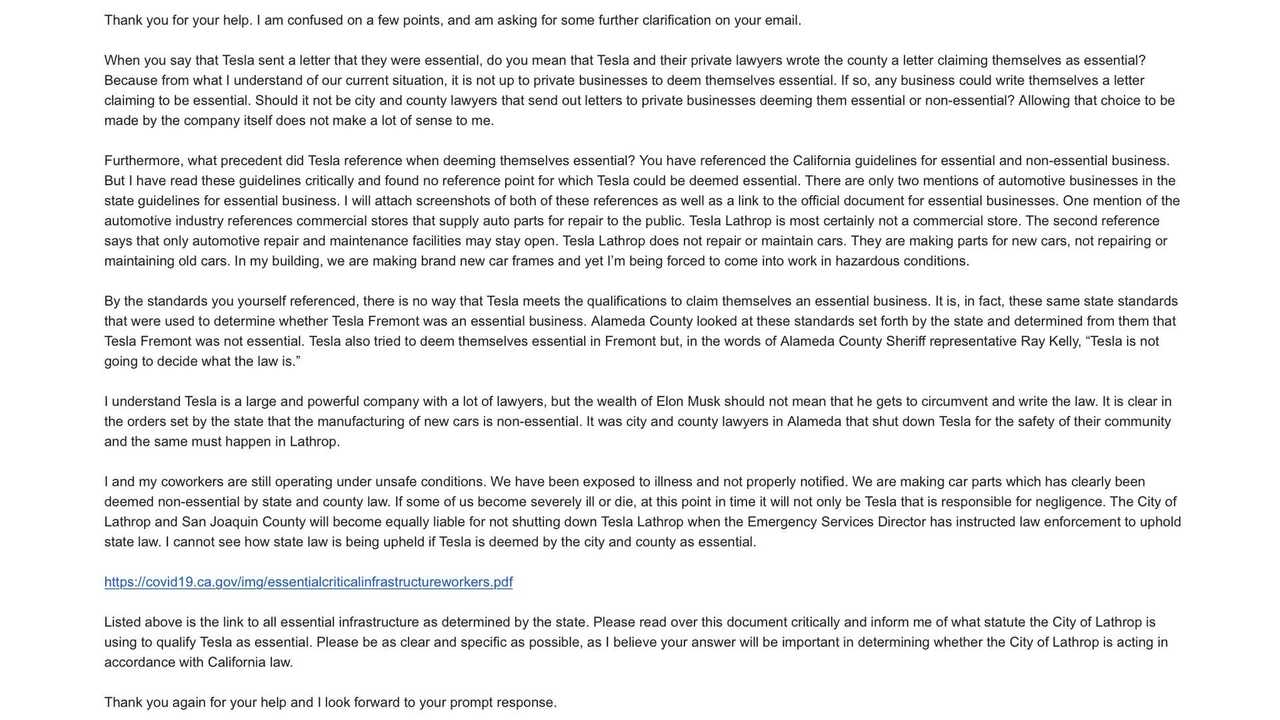 Tesla Lathrop Employee Accuses Company Of Exposing Them To COVID-19 Risk