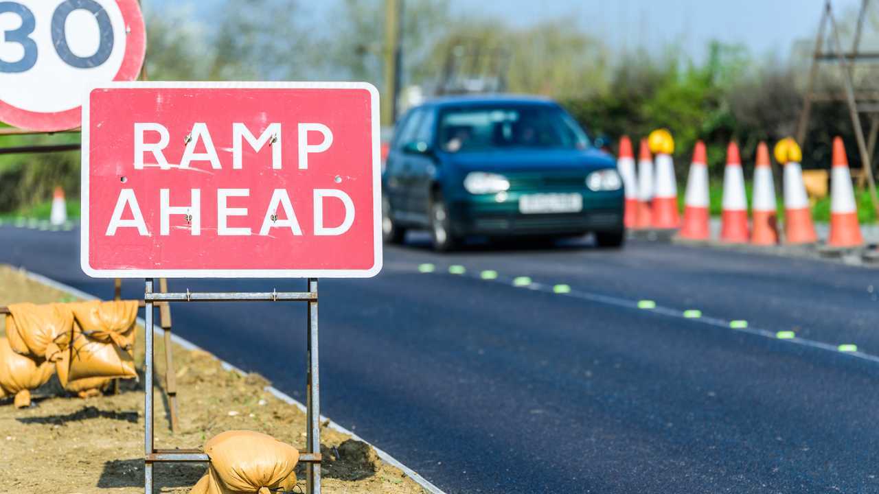 Ramp Ahead roadworks sign on UK motorway