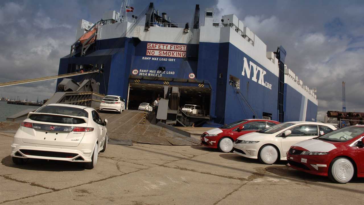 British built Civic Type R models loading at docks